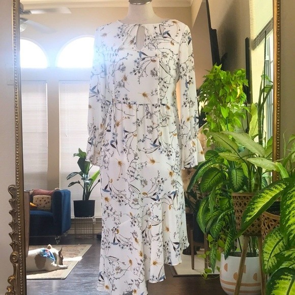 Asos Brand Autumn Floral Asymmetrical Midi Dress - Picture 1 of 9